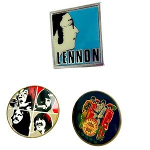 Original Beatles Enamel and Metal Collector Fan Pins Made in England Set of 3